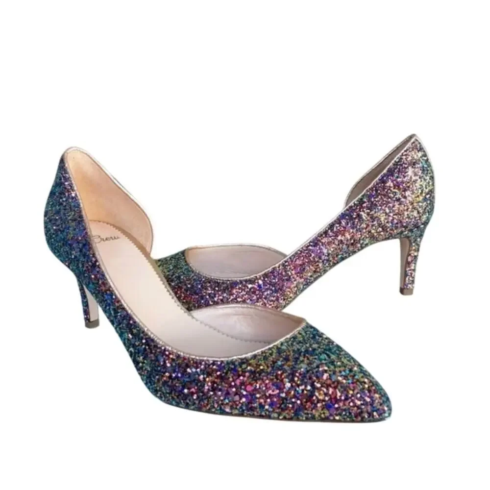 Jcrew D'Orsay Pump Glitter Size 8.5 Pink Green Holographic Wedding Formal Fairy